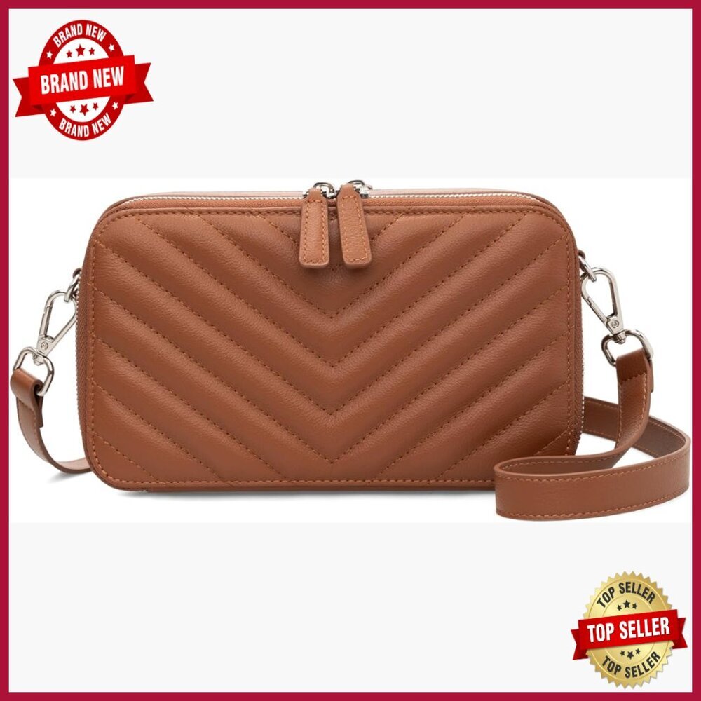 Genuine Leather Crossbody Bag with RFID Wallet, Adjustable Strap